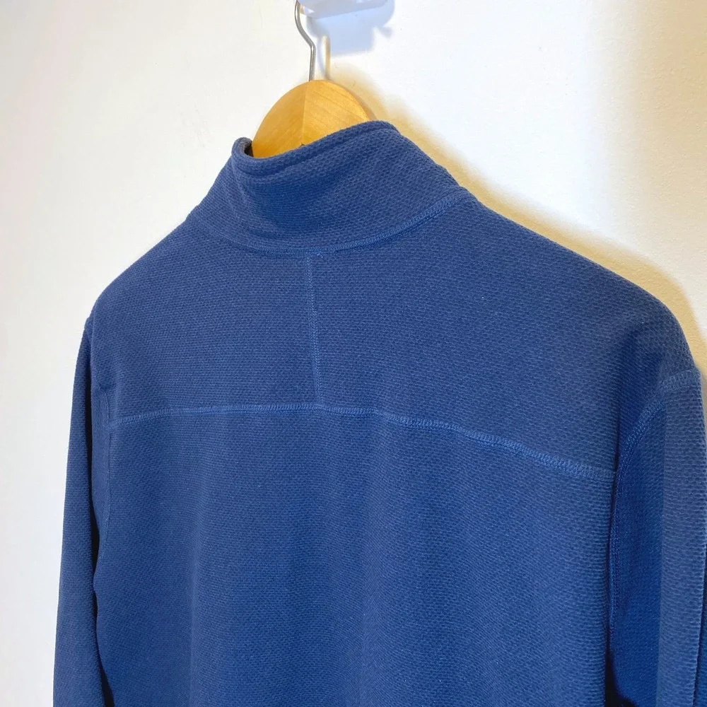 The North Face Fleece Pullover Mens Large Blue Excellent Quarter Zip Waffle Knit